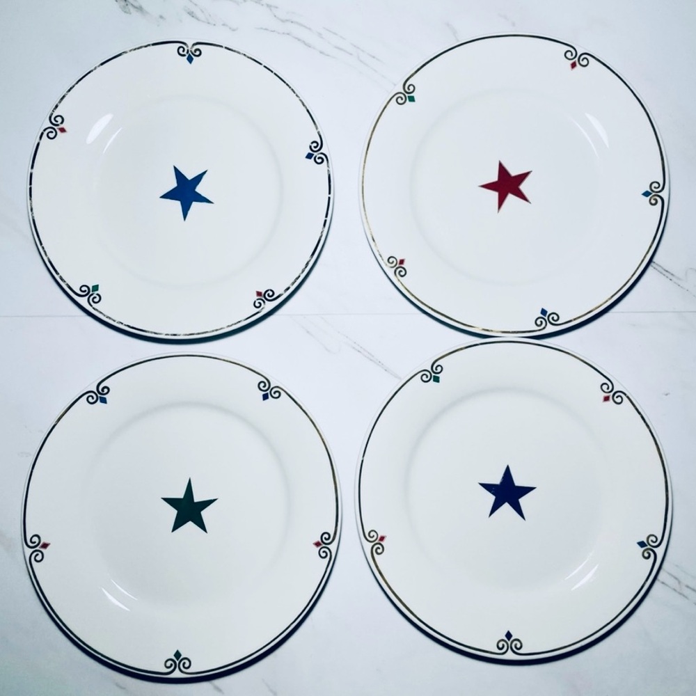 4~Pier 1 Imports Celebration Star 7.5" Salad Lunch Plates Porcelain